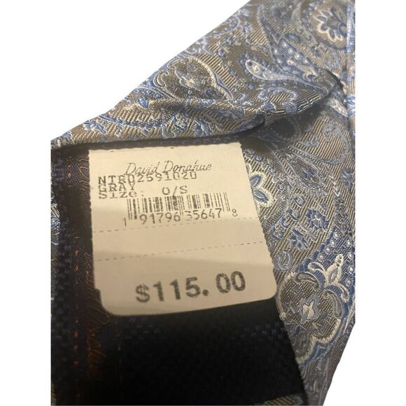 NWT David Donahue Paisley Silk Italian Handmade Neck Tie Gray Blue - Picture 4 of 14